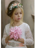 Long Sleeve Ivory Lace Tulle V Back Flower Girl Dress